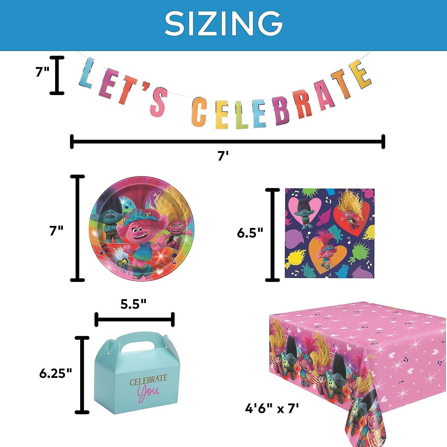 image58 Piece Troll Party Disposable Tableware Kit For 24 Guests Favor Boxes Tablecloth Banner Napkins and Plates Great for Birthdays