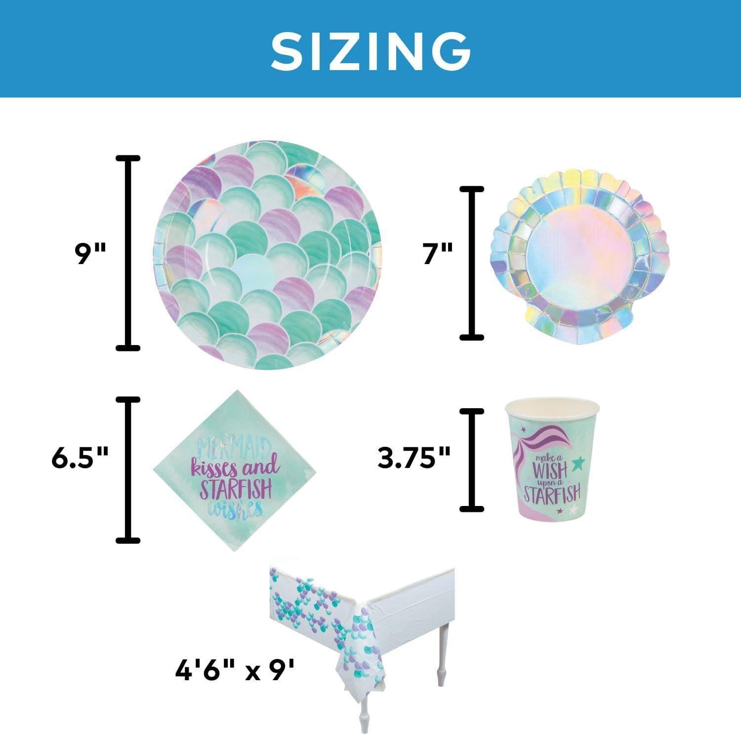 image66 Piece Mermaid Sparkle Party Disposable Tableware Kit For 16 Guests Plates Napkins Cups and Tablecover Included