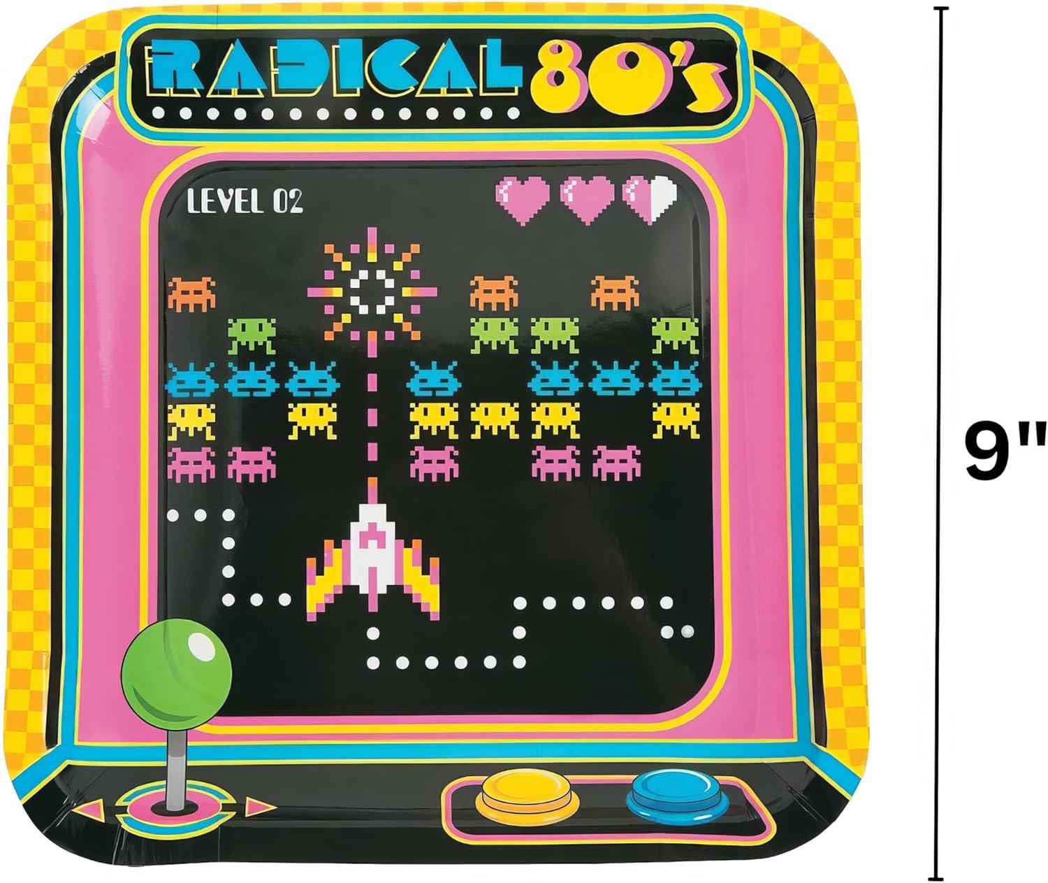 imageFun Express Radical 80s Arcade Game Paper Dinner Plates  Retro 1980s Party Supplies Video Game Theme for Kids ampamp Adults Fun Retro Party Decorations  8 Pieces