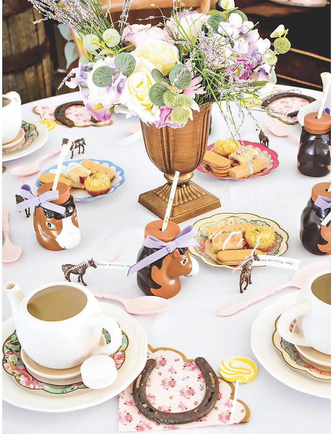 imageFun Express Set of 8 Pieces Horse Shaped Cups with Lids ampamp Straws 4quot Cups with 75quot Straws Holds 14 oz BPA Free Plastic Party Supplies and Favors for Kids MultiColor