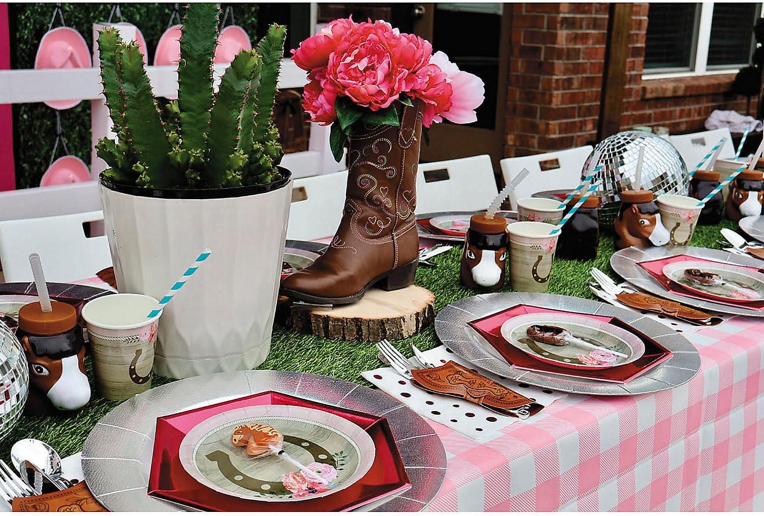 imageFun Express Set of 8 Pieces Horse Shaped Cups with Lids ampamp Straws 4quot Cups with 75quot Straws Holds 14 oz BPA Free Plastic Party Supplies and Favors for Kids MultiColor