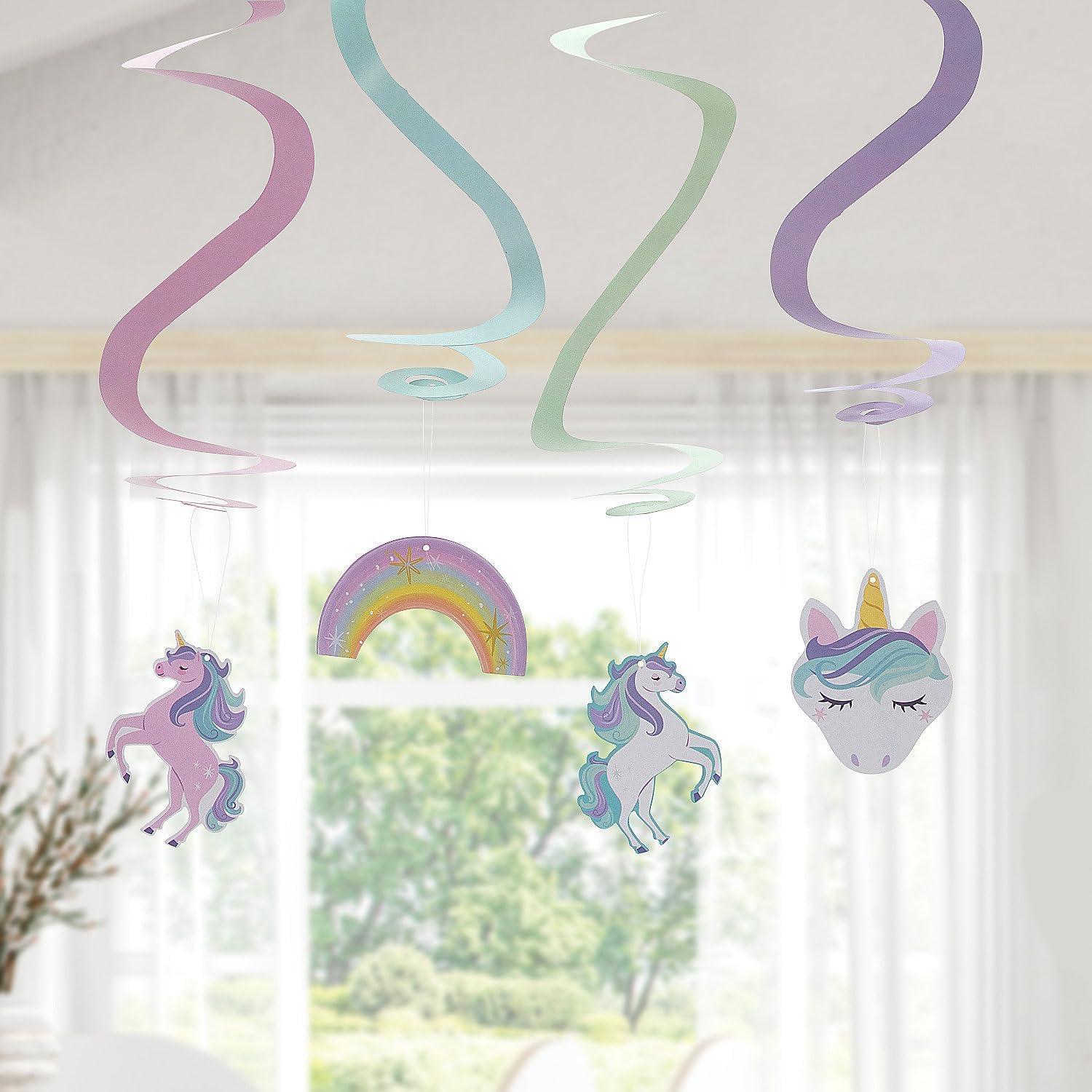 imageUnicorn Party Cardstock Hanging Swirl Decorations  20quot Pack of 12  Assorted Pastel Rainbow for Birthday Parties Baby Showers ampamp Magical Celebrations