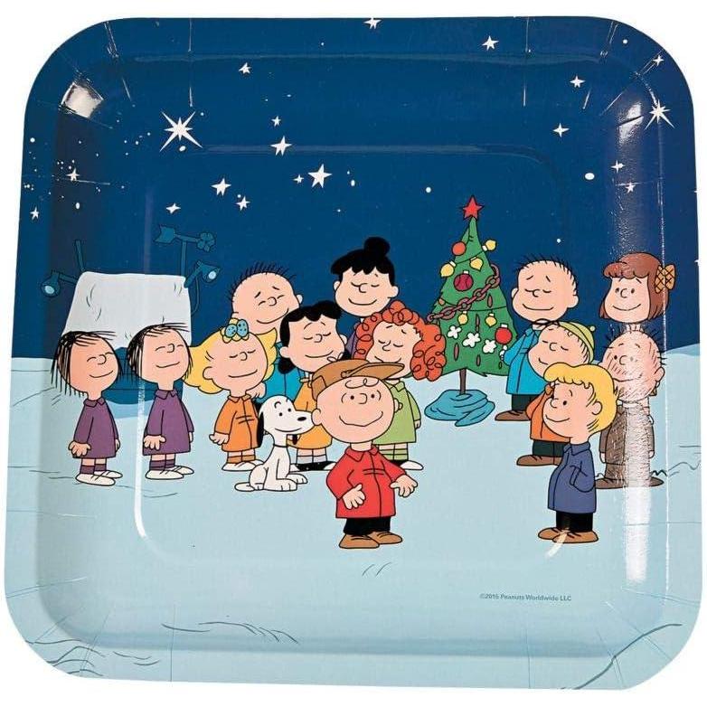 imageFun Express 9quot Peanuts Friends Christmas Party Paper Dinner Plates  8 Count