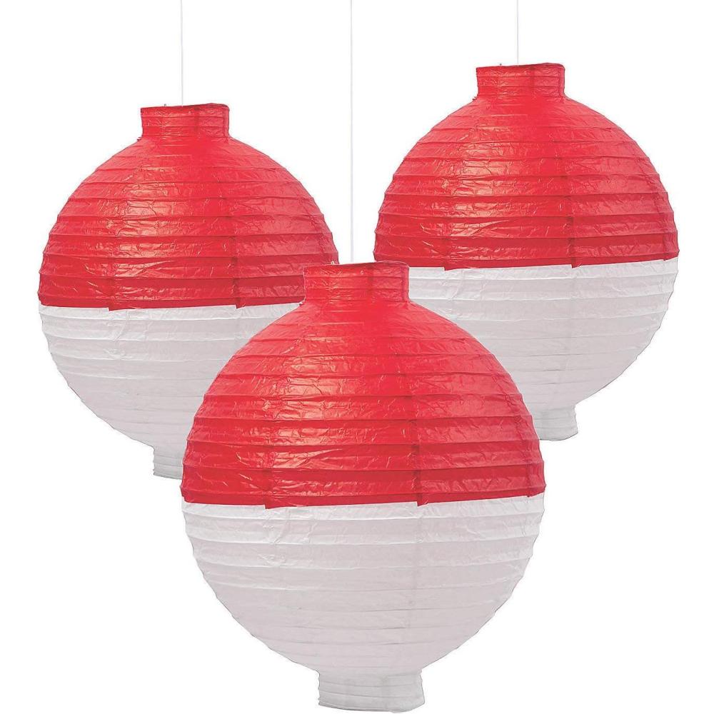 imageFun Express Fishing Bobber Paper Lanterns Set  Fun ampamp Whimsical Party Decor for Baby Showers Birthdays Themed Events ampamp Celebrations  Red ampamp White Lanterns for Indoor or Outdoor Decor  6 Pieces