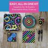 114 Piece Neon Glow Party Disposable Tableware Kit For 16 Guests, Plates, Napkins, Cups, Tablecloth and Silverware, Great for Birthday Parties