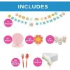 131 Piece Groovy Birthday Party Disposable Tableware Kit for 24 Guests, Napkins, Plates, Cups, Cutlery, Garland and Tablecover Included