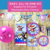 66 Piece Pink Puppy Patrol Party Disposable Tableware Kit For 8 Guests, Plates, Napkins, Cups, Cutlery, Tablecover, Banner and Balloons Included