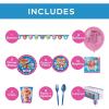 66 Piece Pink Puppy Patrol Party Disposable Tableware Kit For 8 Guests, Plates, Napkins, Cups, Cutlery, Tablecover, Banner and Balloons Included