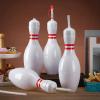 Fun Express 12 Pieces Bowling Pin Cups with Lids & Straws, Each Holds 18 oz, BPA Free Plastic, Party Supplies, Red & White