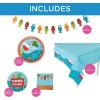 Fun Express 84 Piece Little Fisherman Party Disposable Tableware Kit for 24 Guests, Plates, Napkins, Tablecloth and Banner, Birthday Party Supplies