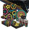 114 Piece Neon Glow Party Disposable Tableware Kit For 16 Guests, Plates, Napkins, Cups, Tablecloth and Silverware, Great for Birthday Parties