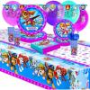 66 Piece Pink Puppy Patrol Party Disposable Tableware Kit For 8 Guests, Plates, Napkins, Cups, Cutlery, Tablecover, Banner and Balloons Included