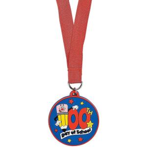 Fun Express 100th Day of School Medals with Neck Ribbon (Set of 12) Rewards and Classroom Supplies – Event Birthday Party Games – Party Favors Supplies Classroom Reward