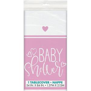 Fun Express 54″ x 84″ Pink Hearts Baby Shower Plastic Tablecloth
