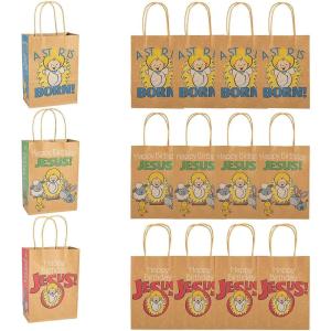 Fun Express 6 1/2″ x 9″ Medium Happy Birthday Jesus Kraft Paper Gift Bags – Party Supplies – 12 Pieces