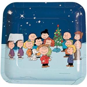 Fun Express 9″ Peanuts Friends Christmas Party Paper Dinner Plates – 8 Count
