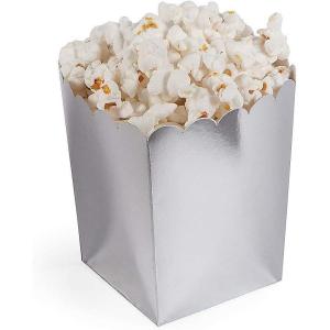 Fun Express Mini Metallic Silver Popcorn Boxes – Stylish Elegant Party Supplies for Snacks Favors Event Décor – Perfect for Birthdays Weddings Anniversaries Baby Showers Special Occasions – 24 Pieces