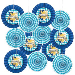 Fun Express Oktoberfest Hanging Fans – 12″ to 14″ Paper Fans Hanging Party Decorations, Birthday Parties, Bridal Showers, Baby Showers, Wedding – 12 Pieces