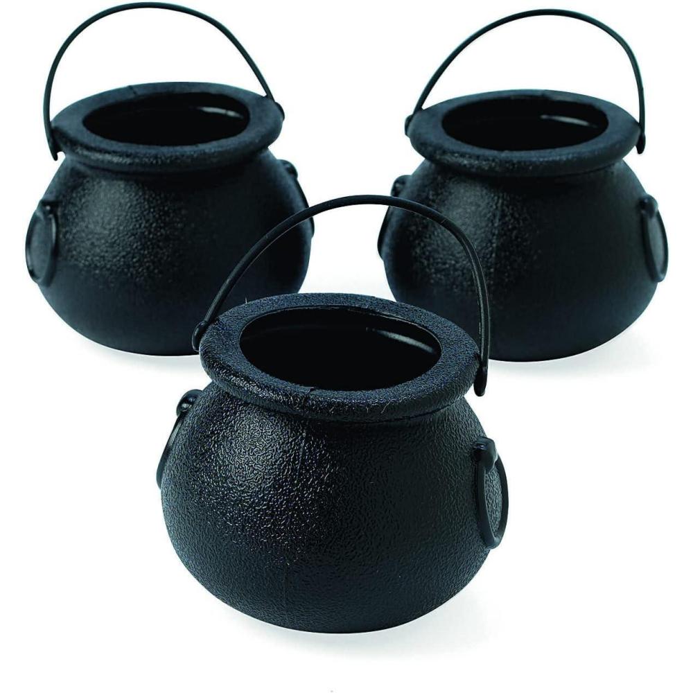 imageFun Express 1 Dozen Mini Cauldron Kettles BPA Free Plastic St Patricks Day Halloween Bachelorette Parties Witches and Wizards Birthday Baby Showers Party Decoration Supplies Black