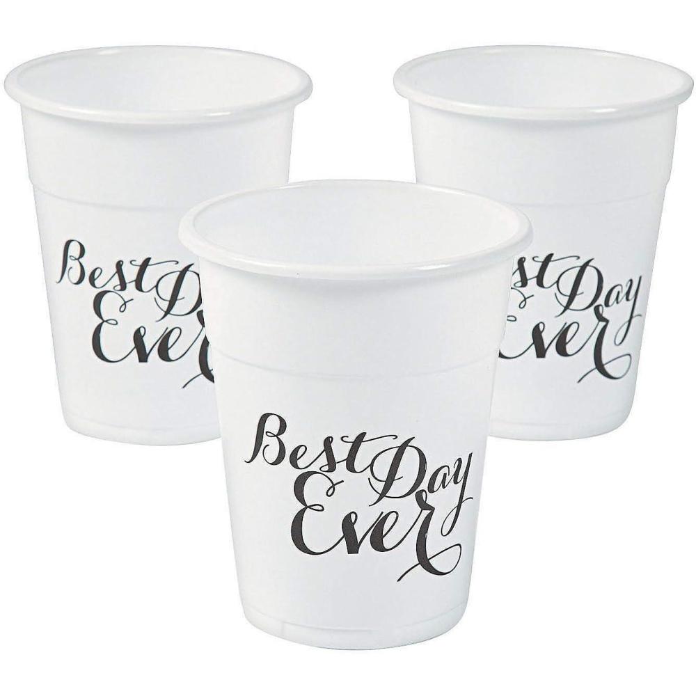 imageFun Express Best Day Ever Wedding Disposable Cups  Bulk Set of 50 Each Holds 16 oz  Wedding Party Supplies