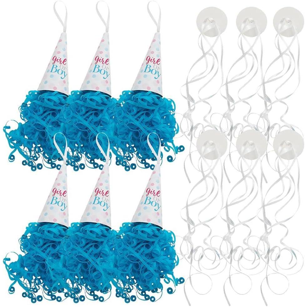 imageFun Express Blue Gender Reveal Pull String Streamers Festive Party Decor for Gender Reveal Celebrations Blue PullString Streamers for Baby Shower or Gender Reveal Party Decorations 6 Pieces