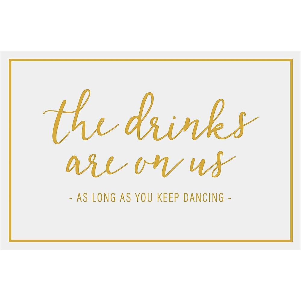 imageFun Express Drinks Are On Us Open Bar Sign  Fun Wedding Party ampamp Reception Decor  Perfect for Receptions Celebrations and Special Events  Playful ampamp Engaging Sign to Highlight the Bar  1 Piece