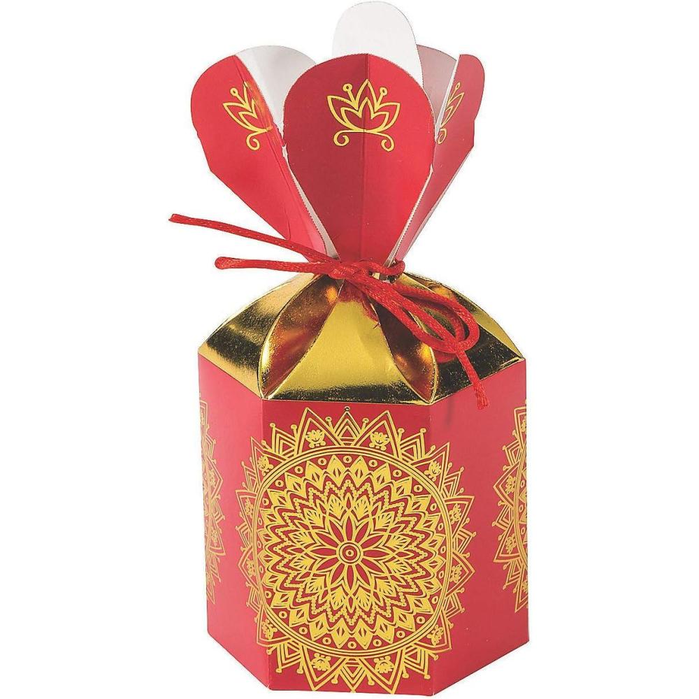 imageFun Express Indian Wedding Vertical Favor Boxes with Gold Foil Party Supplies 24 Pieces