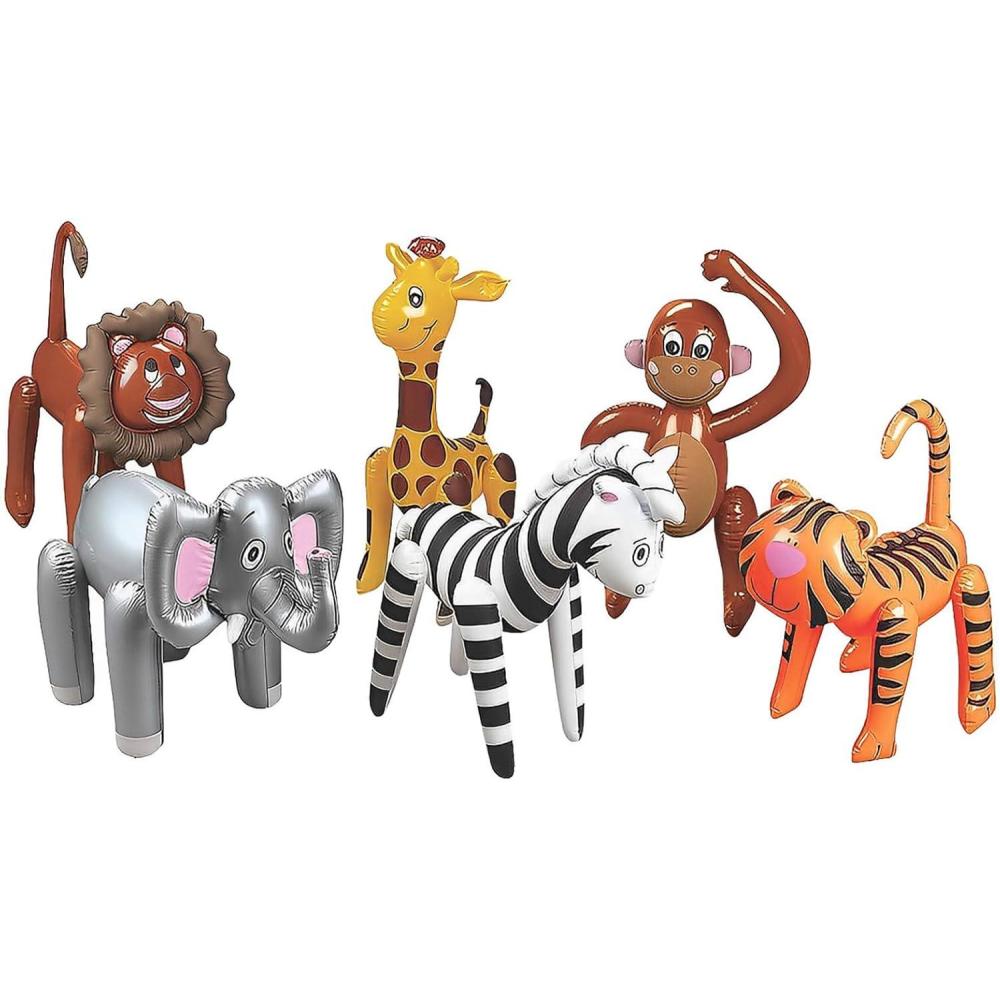 imageFun Express Inflatable Animals Safari Jungle Party Decorations 12 Pack Zoo Animal Inflatables for Birthday Baby Shower Premium Vinyl Construction for Indoor Outdoor Events Kids Party Favors