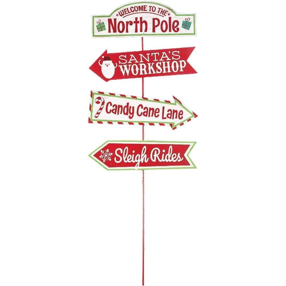 imageFun Express North Pole ampamp Santas Workshop Directional Christmas Yard Sign  3 Feet Tall Wooden Outdoor Holiday Decorations with Metal Stakes  Whimsical Front Yard Christmas Decor for Lawn ampamp Garden