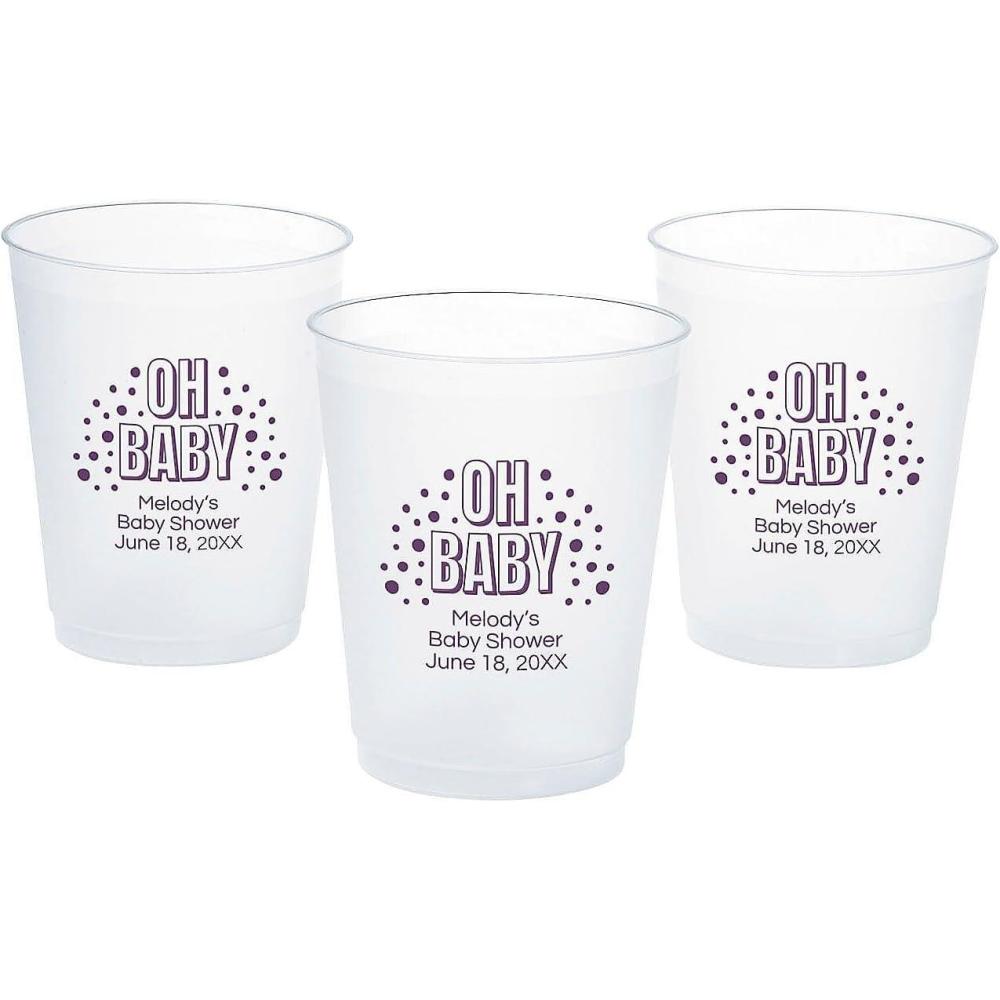 imageFun Express Personalized Baby Shower Reusable BPAFree Frosted Plastic Cups 16 oz Bulk 50 Ct