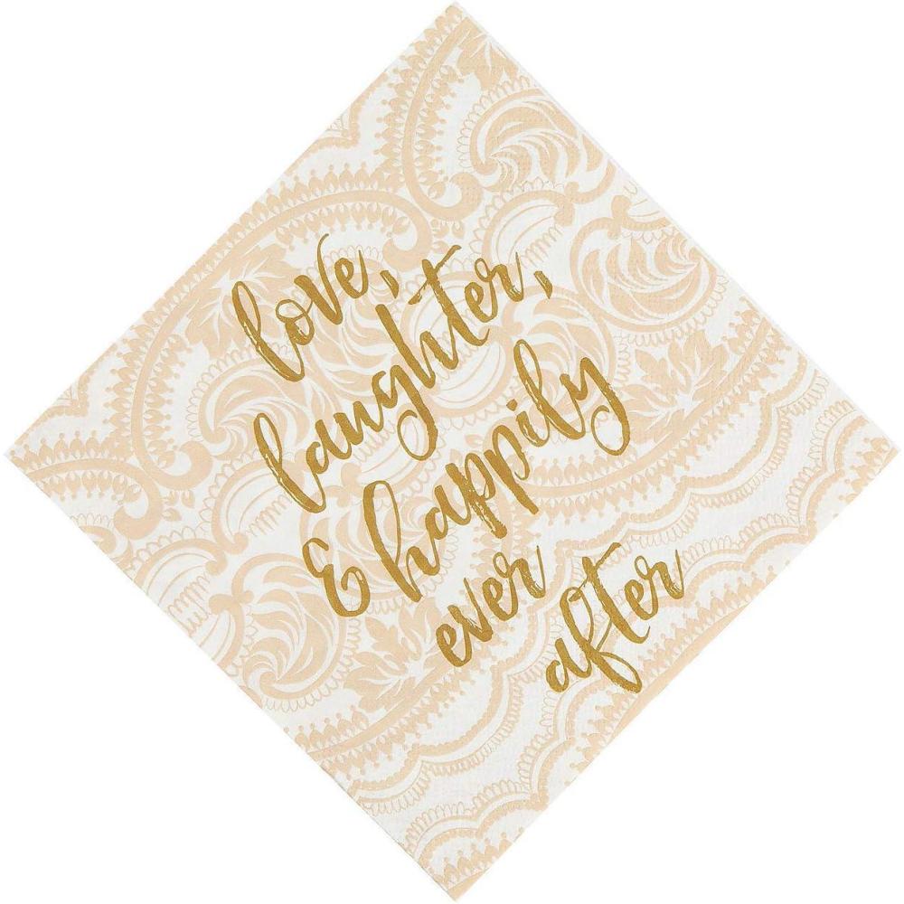 imageFun Express Rustic Wedding Lunch Paper Napkins  Thick Decorative Dinner Napkins  Perfect for Bridal Brunches Bridal Showers Rustic Wedding Happily Ever After Luncheon Napkins  16 Pieces