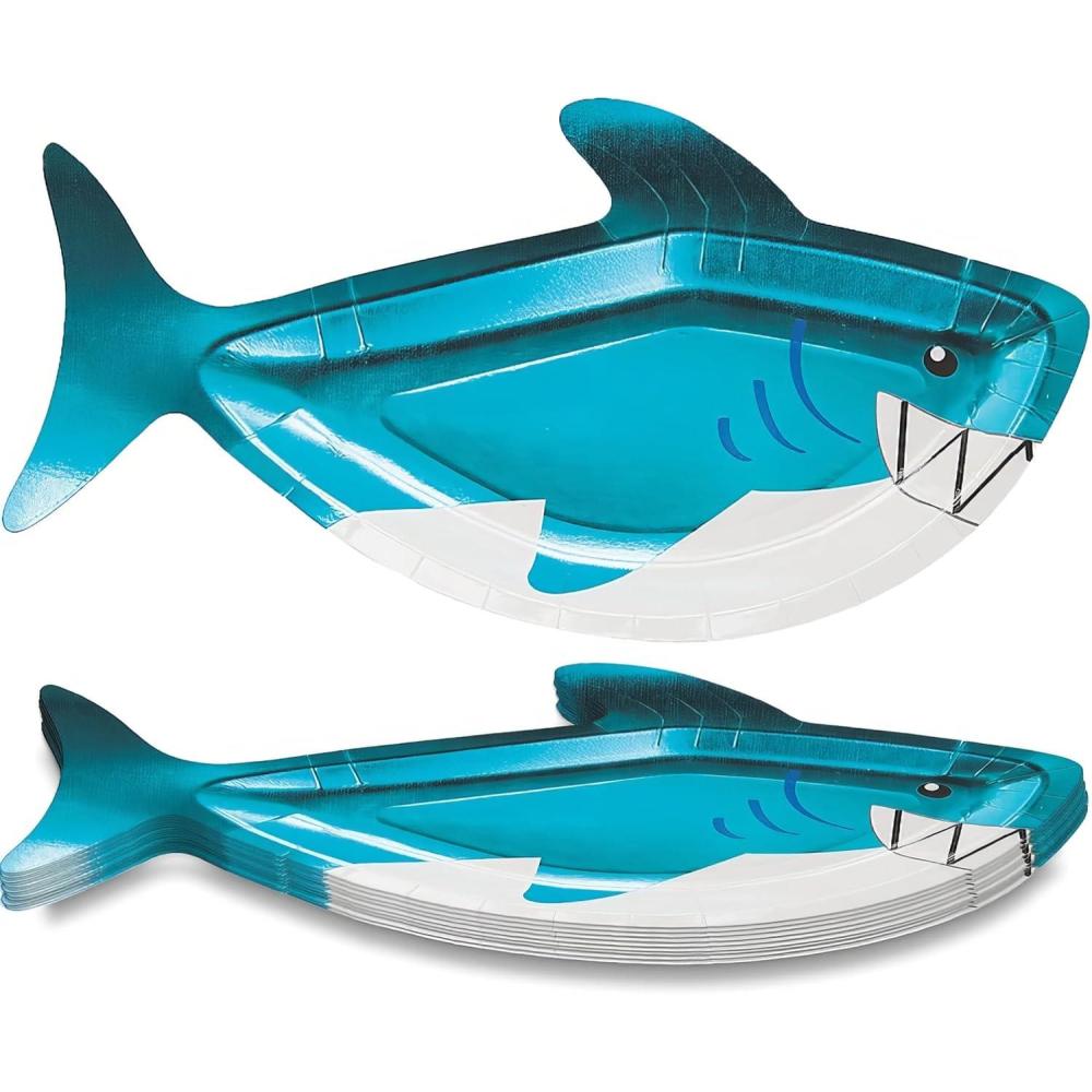 imageFun Express Shark Party SharkShaped Paper Dessert Plates Shark Theme Party Baby Shower Party Plates Party Decoration Perfect for Birthday Event Party Wedding Tableware Party Supplies 8 Pieces