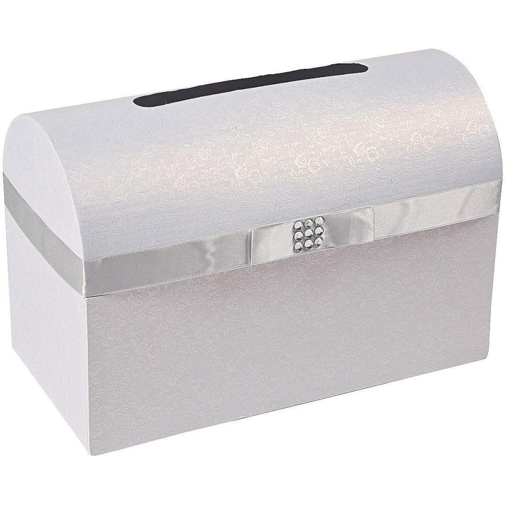 imageFun Express Silver Bow Wedding Card Box  Classic style with elegant ribbon  Reception Gift Holder12L x 7W x 6H