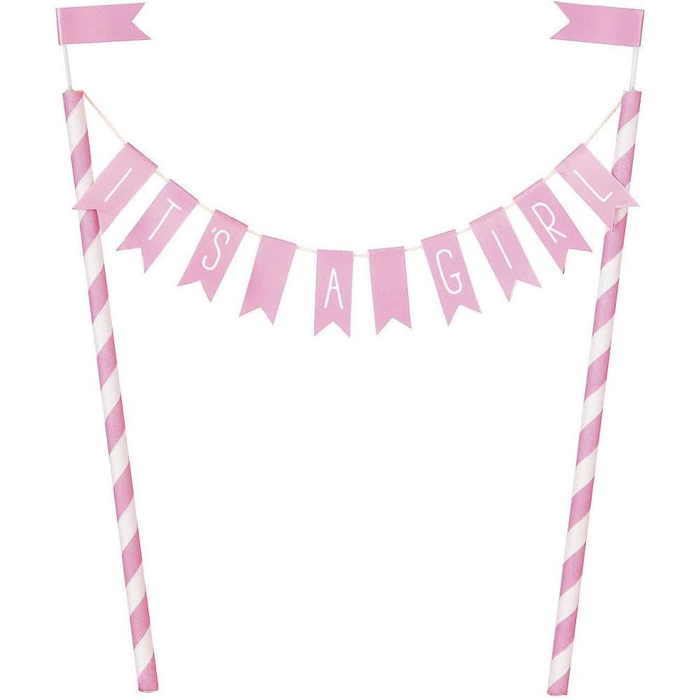 imagePink Hearts Baby Shower Banner Cake Topper