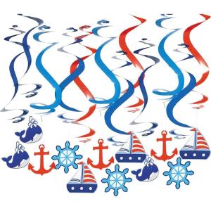 Cute Multicolor Little Sailor Hanging Swirl Decorations – 30″ (Pack of 12) – Vibrant Design – Perfect for Birthdays & Baby Showers