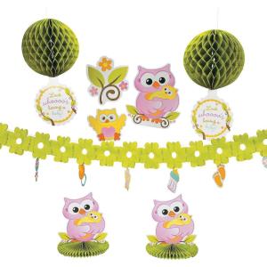 Fun Express – Owl Baby Shower Decorating Kit for Baby – Party Decor – General Decor – Decorating Kits – Baby – 8 Pieces