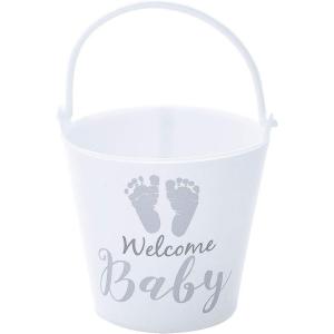 Fun Express 12 Pieces Mini Baby Shower Favor Pails, BPA Free, Baby Shower Party Supplies, White