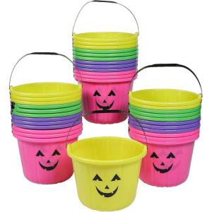 Fun Express Neon Jack-O’-Lantern BPA-Free Plastic Trick-Or-Treat Buckets – Bulk 72 Pc