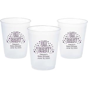 Fun Express Personalized Baby Shower Reusable BPA-Free Frosted Plastic Cups, 16 oz, Bulk 50 Ct