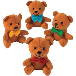 Fun Express Plush Bow Tie Bears – Soft and Colorful Plush Teddy Bears with Cute Bow Ties – Ideal for Parties Gifts Baby Showers Decor & Special Occasions – Perfect for Celebrations – 12 Pieces