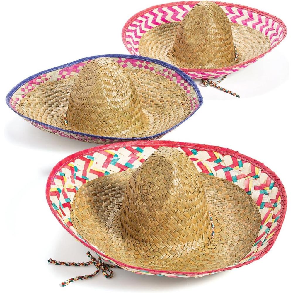 imageFun Express 12 Straw Sombrero Hats with Drawstring for Adults  Adjustable Sombrero Hats Brown