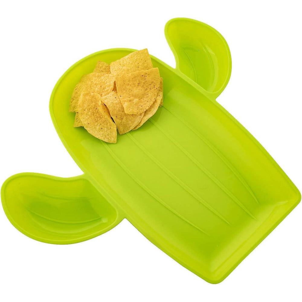 imageFun Express CactusShaped Chip ampamp Dip Tray Green