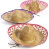 Fun Express 12 Straw Sombrero Hats with Drawstring for Adults – Adjustable Sombrero Hats Brown
