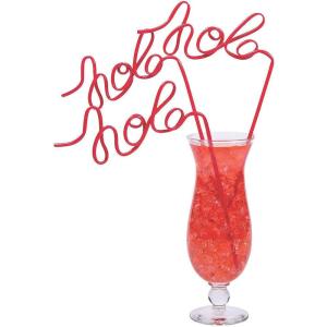 Fun Express Set of 6 Pieces Hola Crazy Word Straws, BPA Free Plastic, Fiesta, Cinco de Mayo and Party Supplies, Red