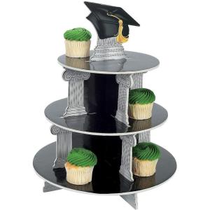 Graduation Cupcake Holder (3 Tiers) Grad Party Supplies Black