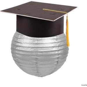 Hanging Paper Lantern with Graduation Cap Decorating Kit – 12 Pieces – Great for Graduation Celebration Parties (Blue)(Silver)