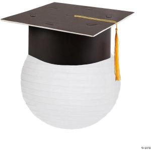 Hanging Paper Lantern with Graduation Cap Decorating Kit – 12 Pieces – Great for Graduation Celebration Parties (Blue)(White)