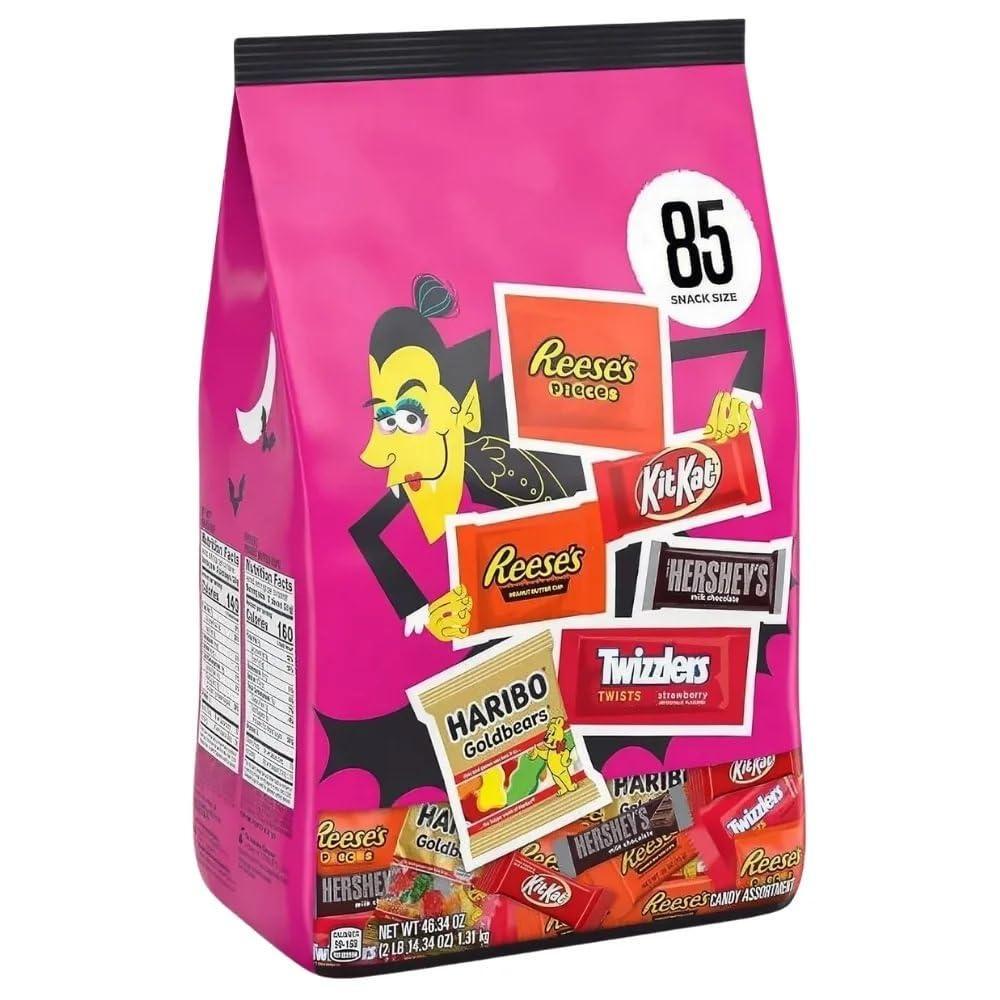 imageHersheys Halloween Candy Snack Size Assortment  Pack of 85  Includes Reeses Kit Kats Hersheys Twizzlers and Haribo  Perfect for TrickorTreating and Halloween Parties