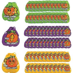 Christian Pumpkin Drawstring Goody Bags for Halloween – Party Supplies – 72 Pieces