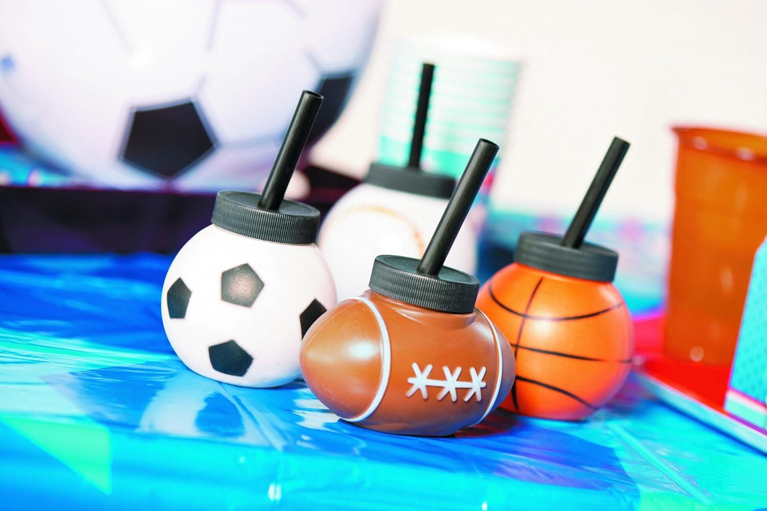 imageFun Express 8 oz Sport Ball Reusable BPAFree Plastic Cups with Lids ampamp Straws 12 Cups Great for Sporting and Birthday Party Events